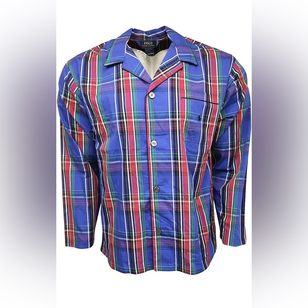 Polo Ralph Lauren Mens Lounge Wear Night-Shirt Pajama Top Button Front Blue